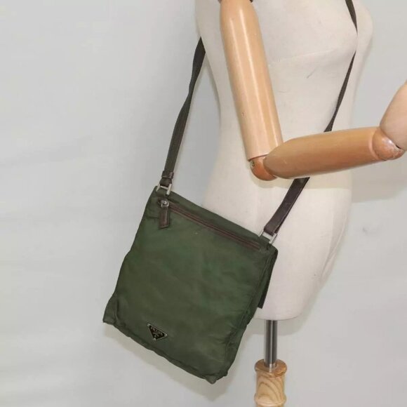 PRADA Shoulder Bag Nylon Khaki Auth - Picture 1 of 15